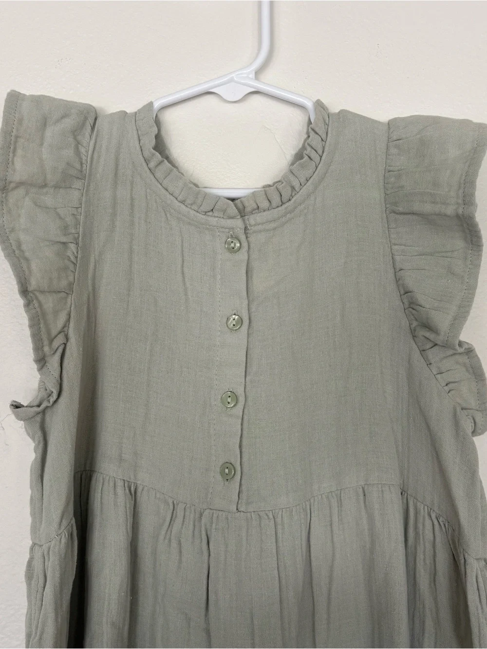 Cat & Jack Sage Green Flutter Sleeve Tiered Dress - Kids Size 7/8